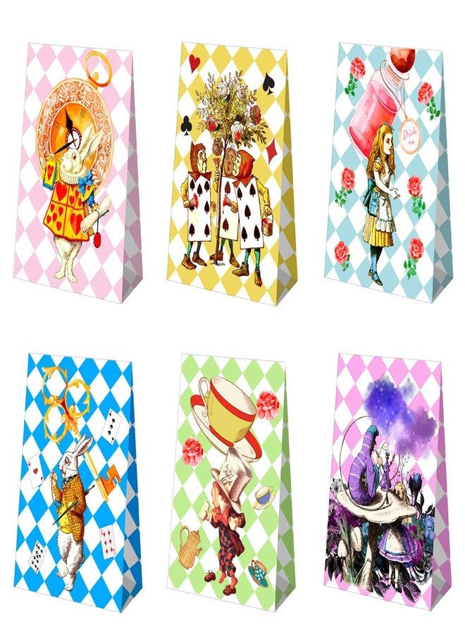 Htabiol Alice in Wonderland Gift Bags for Presents, 24pcs Alice in Wonderland Party Favors Goodie Bags with Sealing Sticker, Fit for Girl's Onederland 1st Birthday, Mad Hatter Tea Party Decorations - Image 1